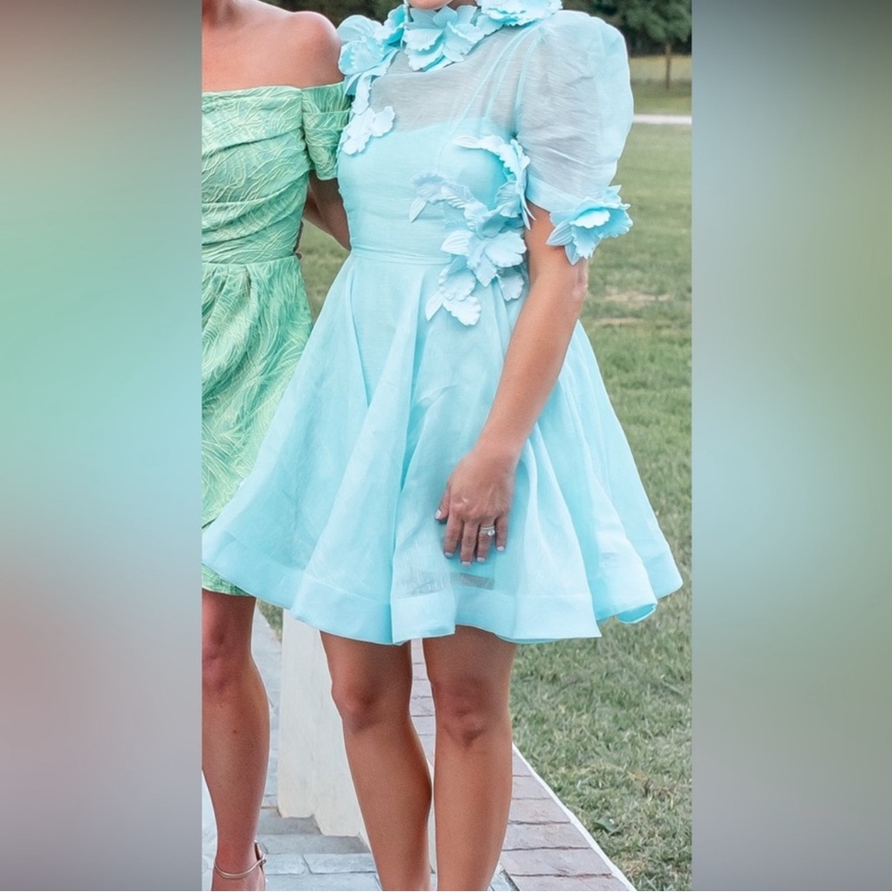 RARE Zimmermann High Tide Lift Off Flower Mini Dress in Turquoise